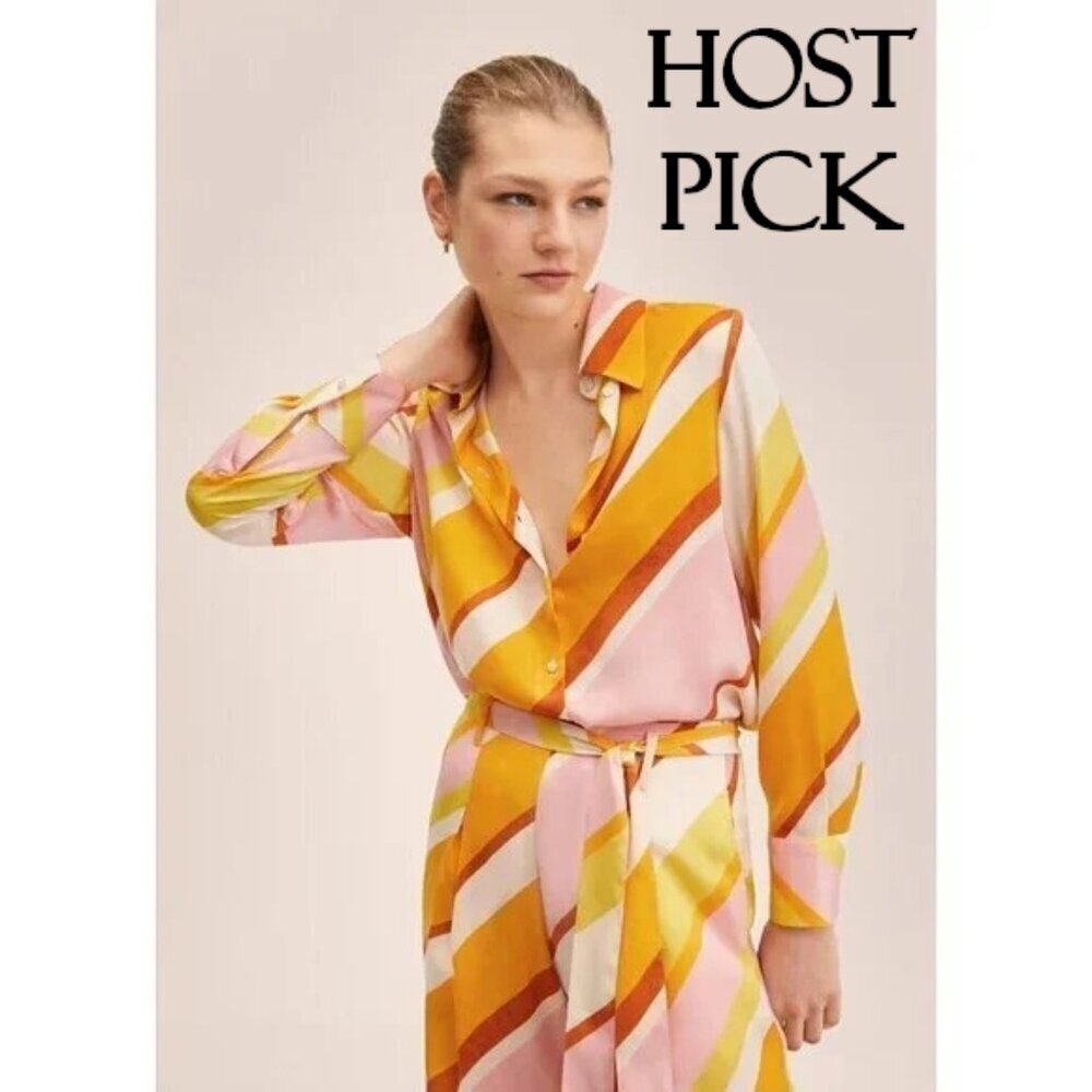 NWT Mango multicolour diagonal striped satin-effect blouse, 10
